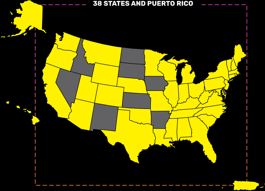 38 States and Puerto Rico